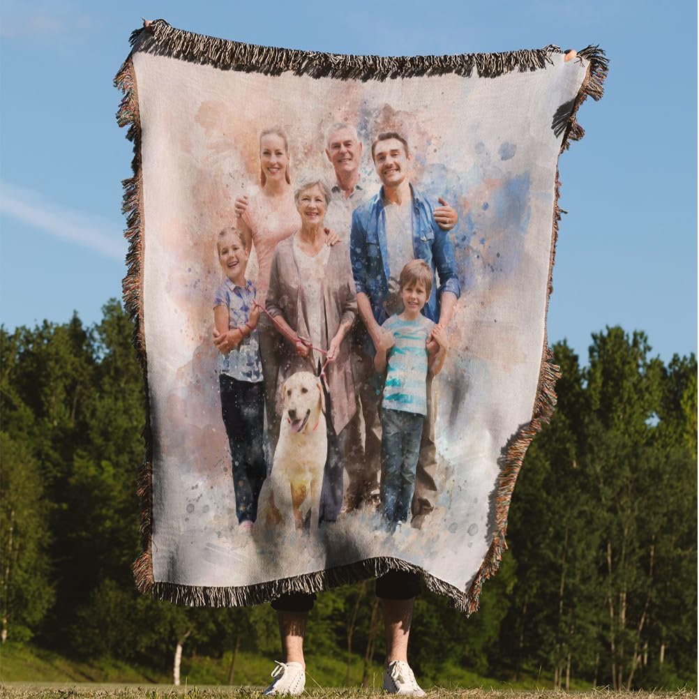 Custom Woven Tapestry Blanket with Photo Personalized Gift Throw Blankets for Couch Sofa Print on Demand Wall Hanging with Fringe(1 Photo)