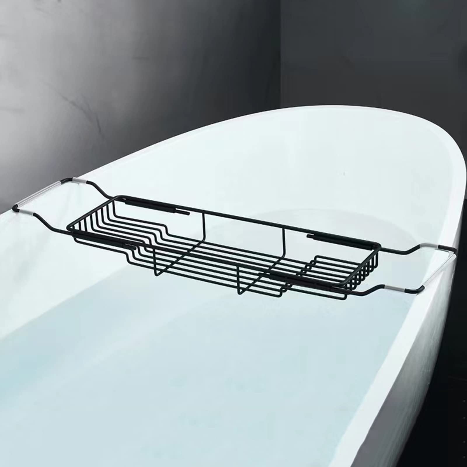 JKJZSALJ Stainless Steel Bathtub Caddy Tray With Non Slip Grip Expandable Bath Tub Racks And Shower For Most Tubs,Black-1
