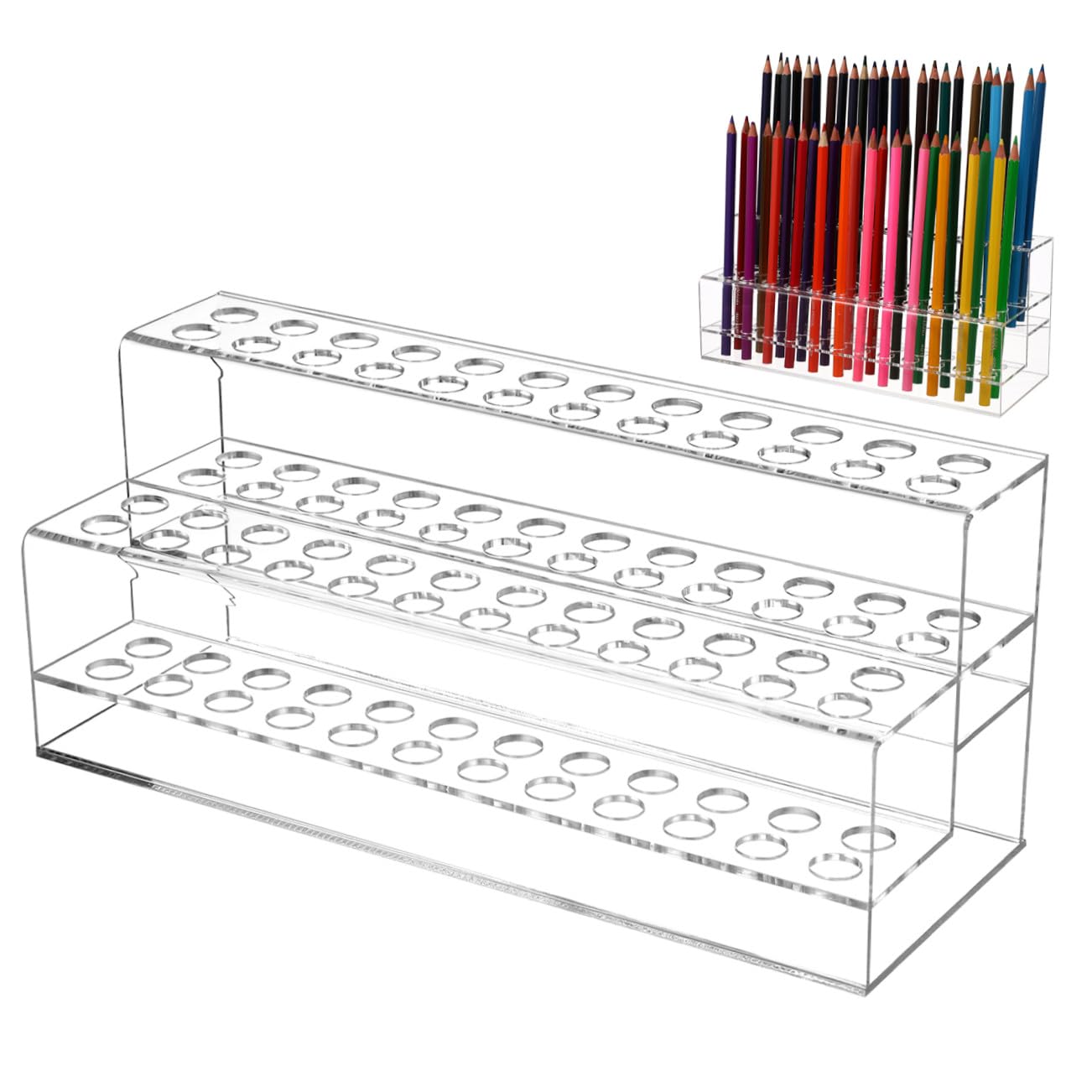 Lurrose Porte-crayons Transparent à 48 Compartiments en Acrylique