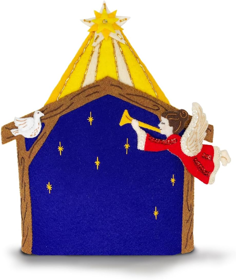 MerryStockings Mantel Series™ Nativity Manger Scene Felt Kit – DIY Christmas Craft with Pre-Stamped Felt, Sequins, Beads & Instructions – Handmade Holiday Décor – Made in USA