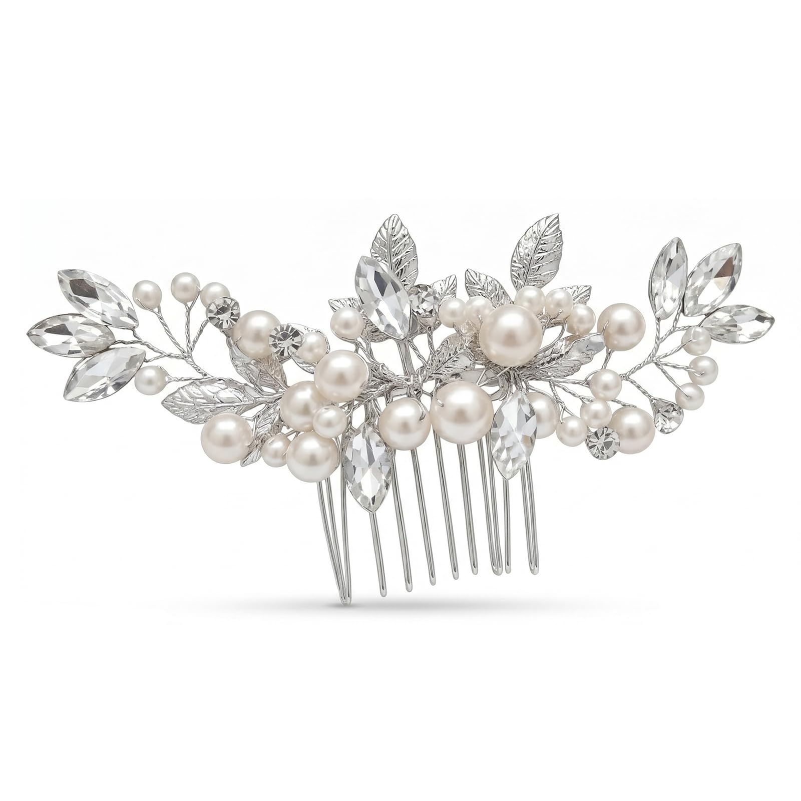 1 x Pettinino argentato per capelli da sposa, Pettine per Capelli da Sposa Fermaglio, Pettinino per capelli da sposa con perle argentate, con Perle Cristallo Accessori, Accessori Capelli Sposa
