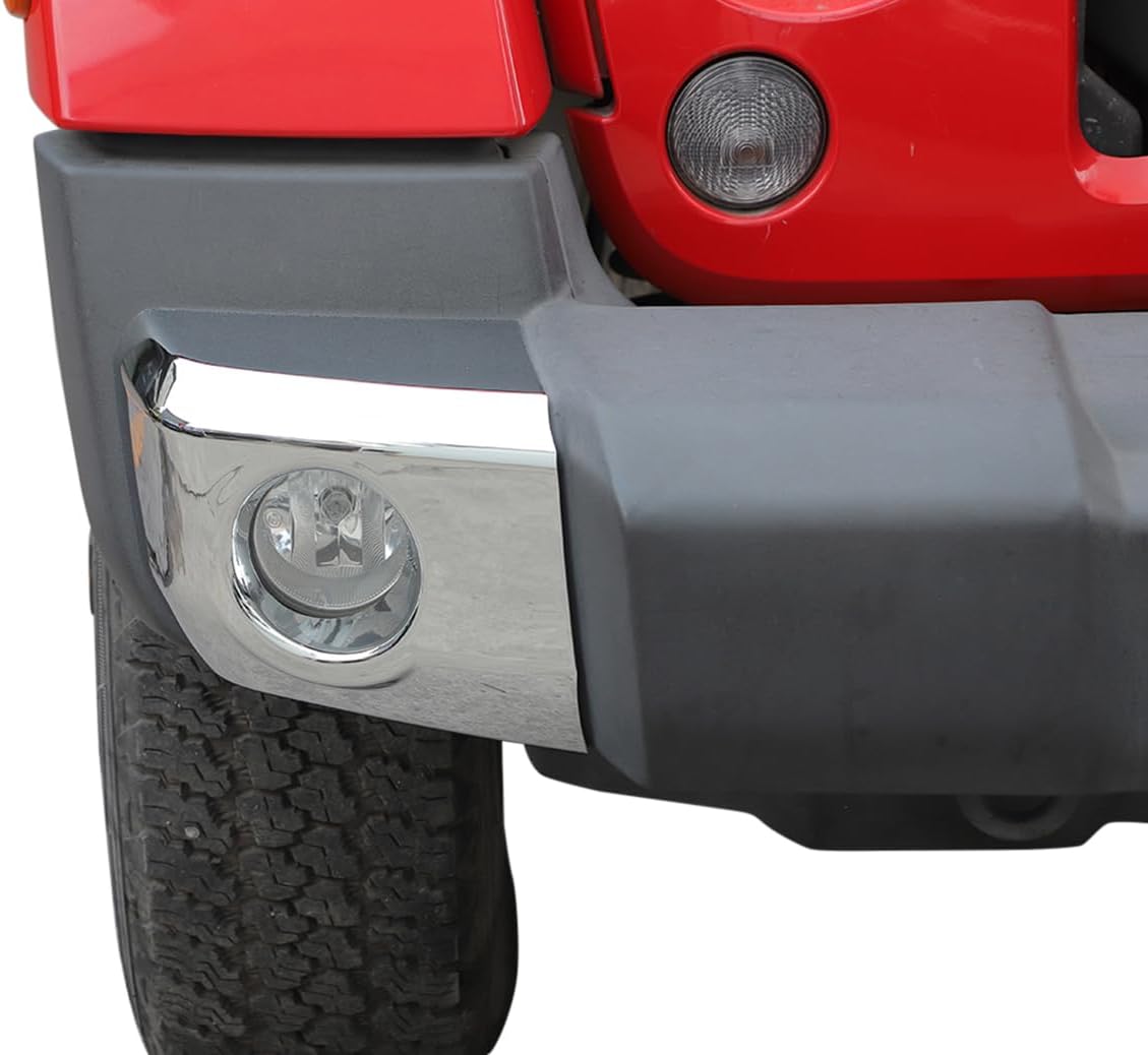 2pcs Front Bumper Fog Light Bezel Covers Corner Guards Rear Body Armor Trims for Jeep Wrangler JK 2007-2017 Exterior Accessories (Chrome)