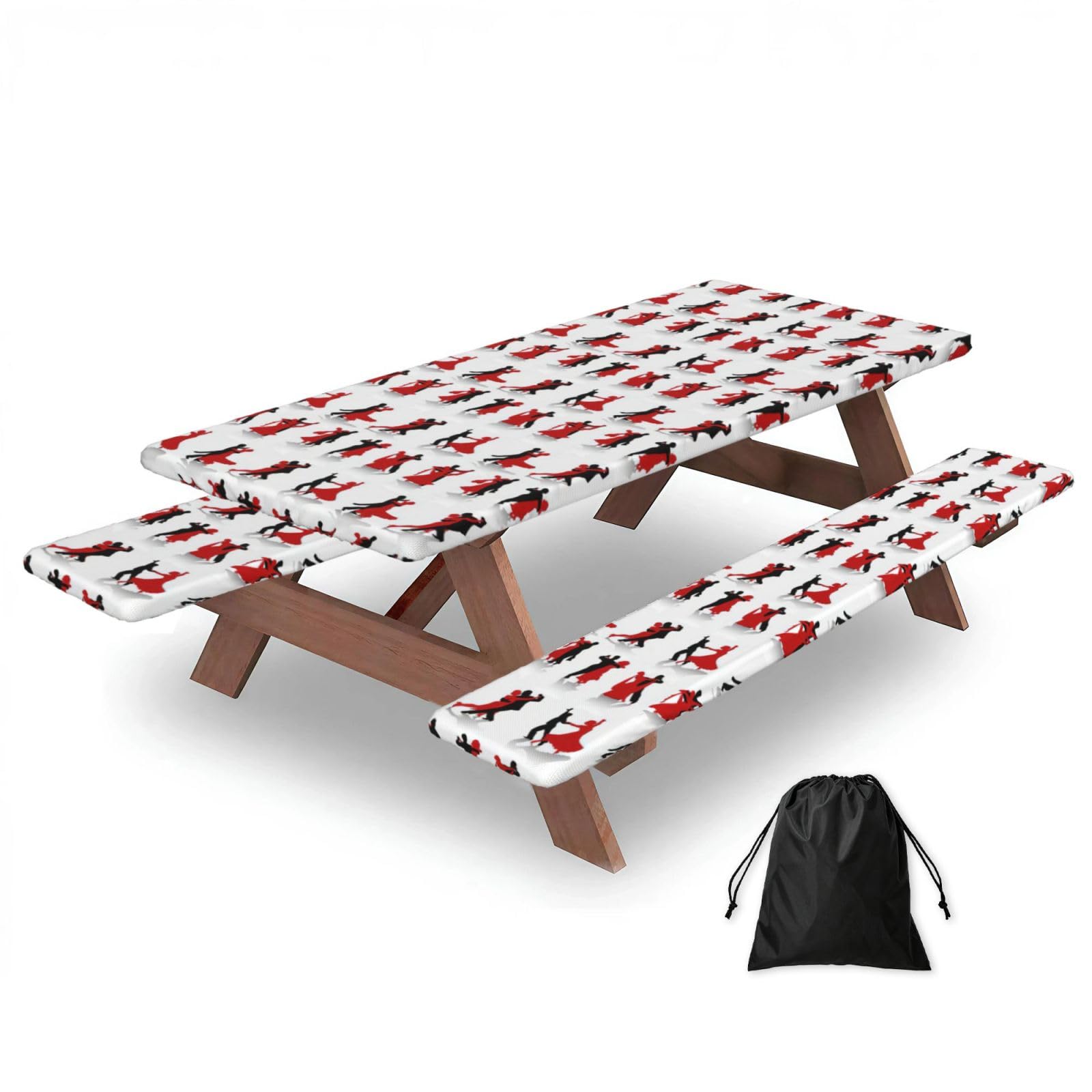 Zyjhyy Black Ballroom Dance Print Party Table Covers With Bench Covers Set Of 3 Picnic Table Cloth Wipe Clean For Garden Camping