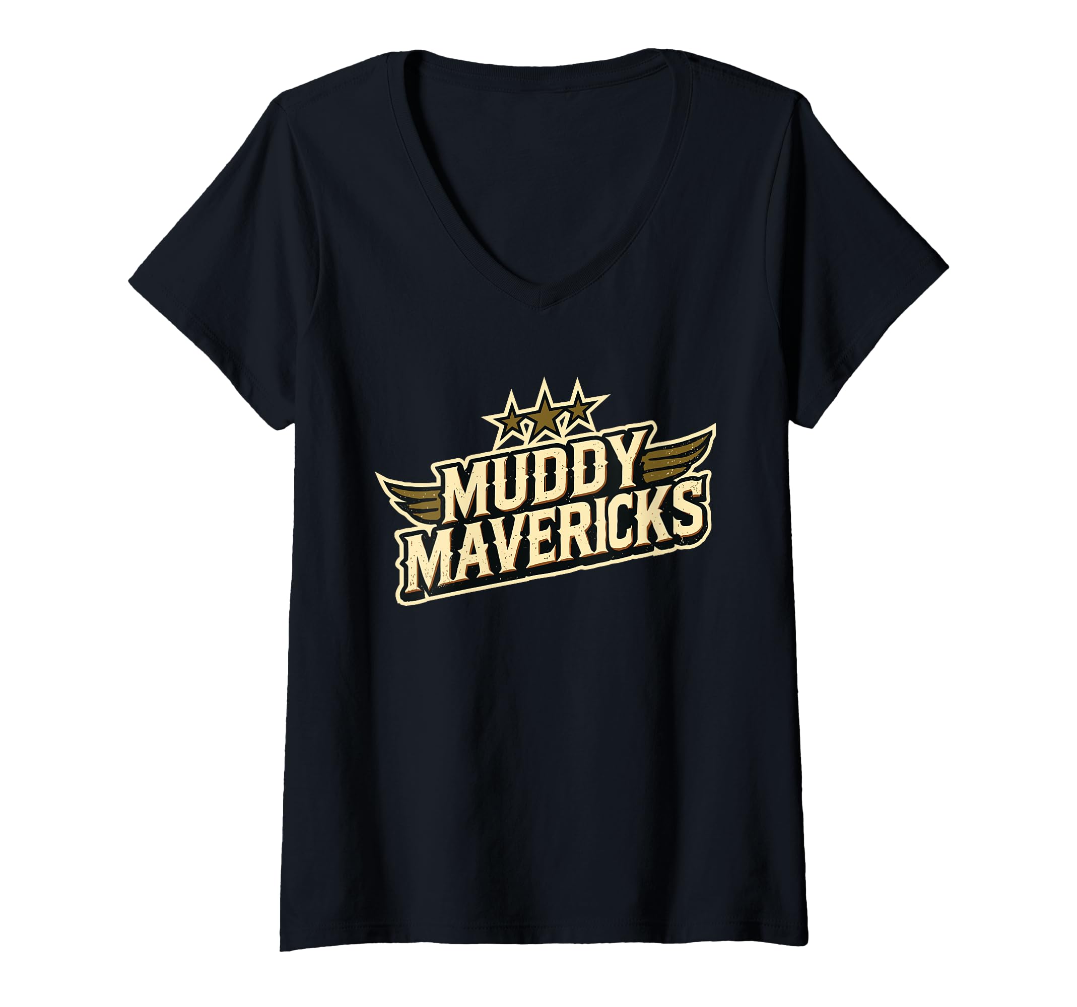 Womens MUDDY MAVERICKS - Mud - Run - Team - Event - Fun - Race V-Neck T-Shirt