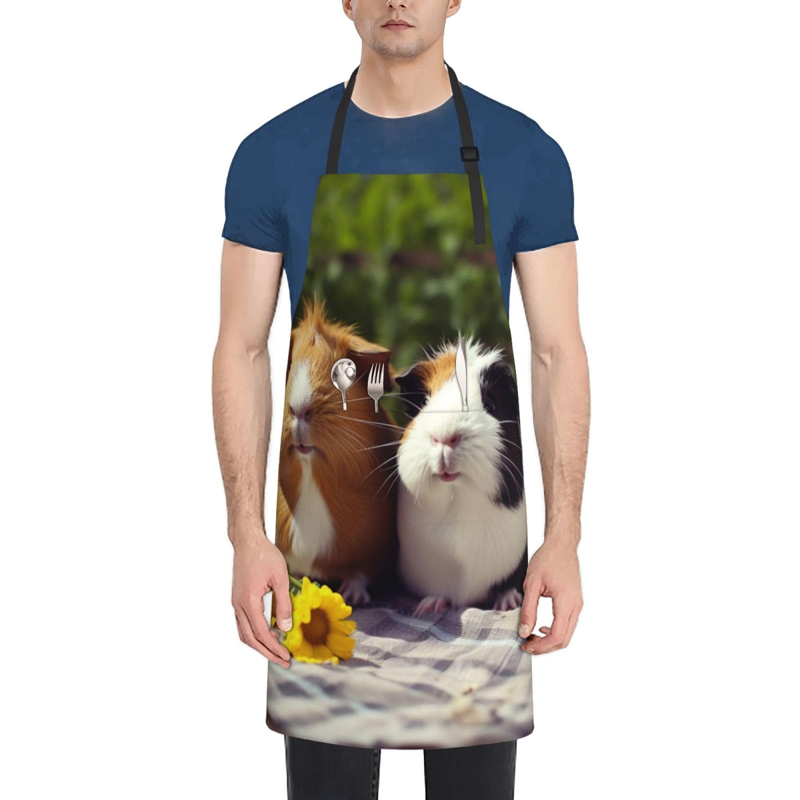 peiyeety Guinea Pigs Funny Apron for Adults, Waterproof Cooking with 2 Pockets, Adjustable Bib for Dishwashing, Long Kitchen for Women Men Work Dog Grooming
