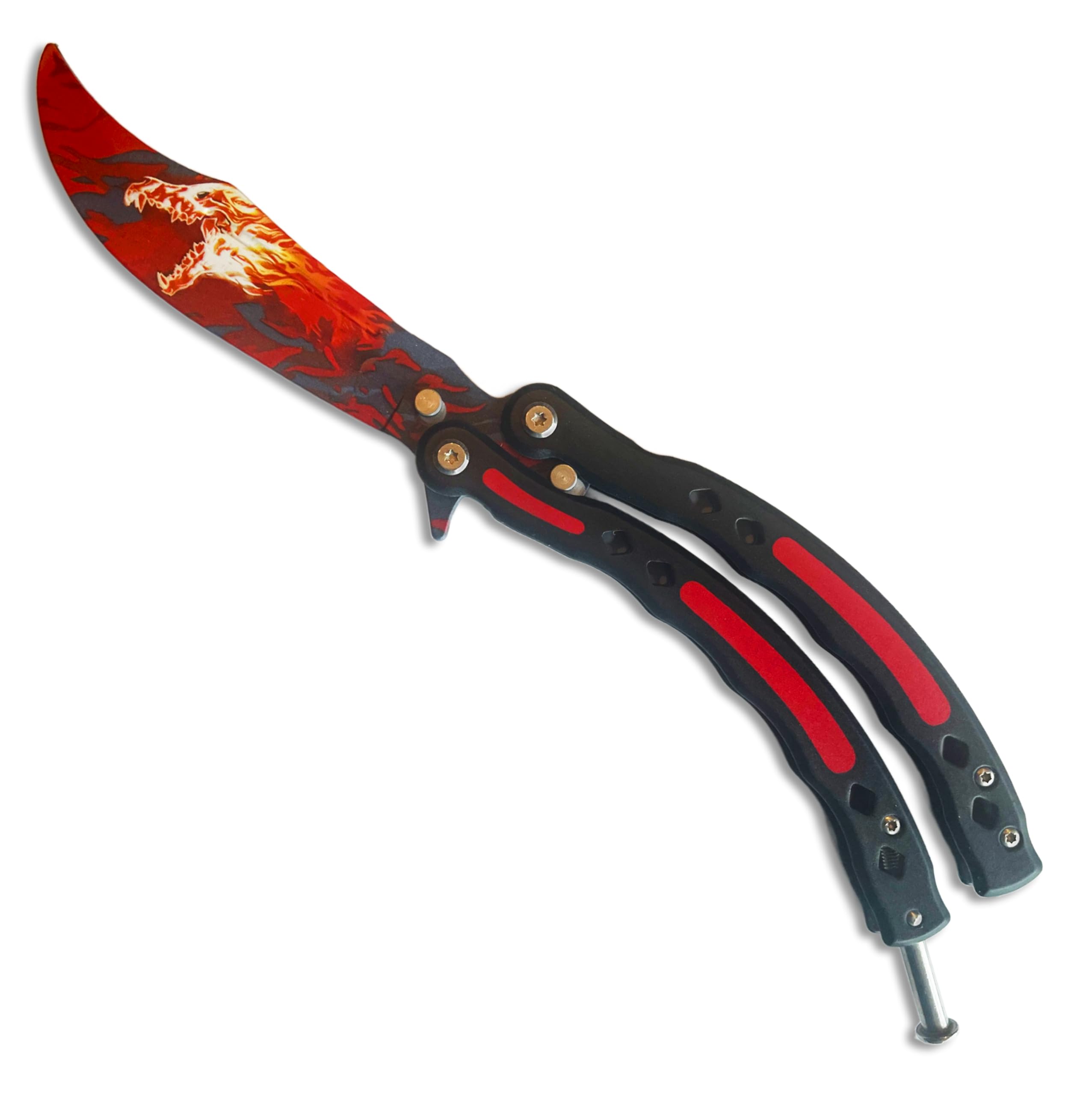 Ultimate CSGO Butterfly Trainer with Curved Blade and Vibrant Designs, 100% Safe Stainless Steel (Roar)