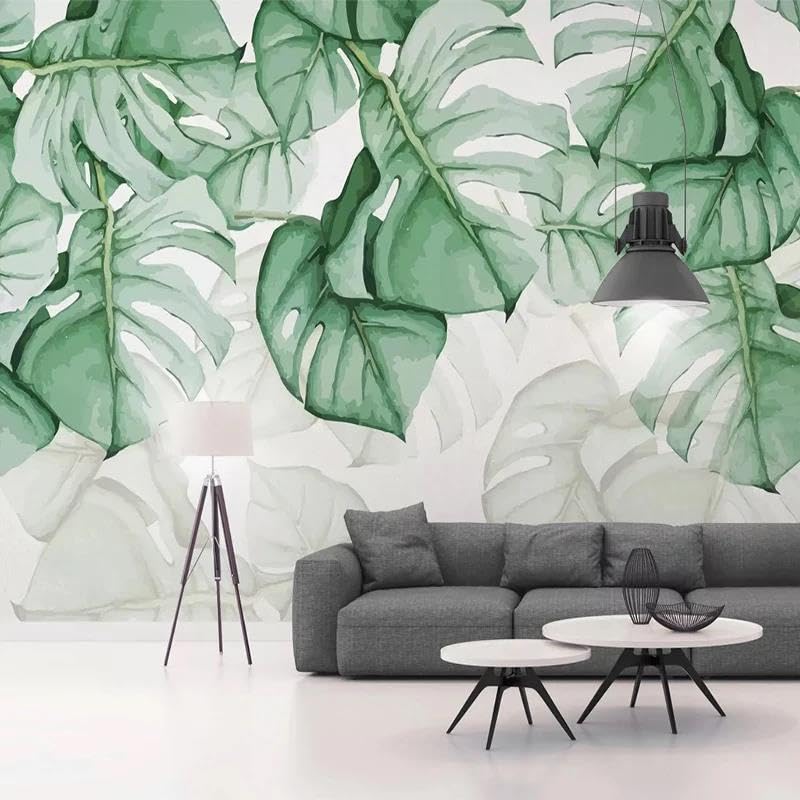 Papier peint mural 3D à feuilles déco de salon et chambre avec revêtement autocollant PVC