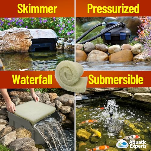 Image of Aquatic Experts Cream COARSE Pond Filter Pad - 2 inch Thick - Bulk Roll Water Garden Filter Pond Media - Made in USA (12 inch by 36 inch)