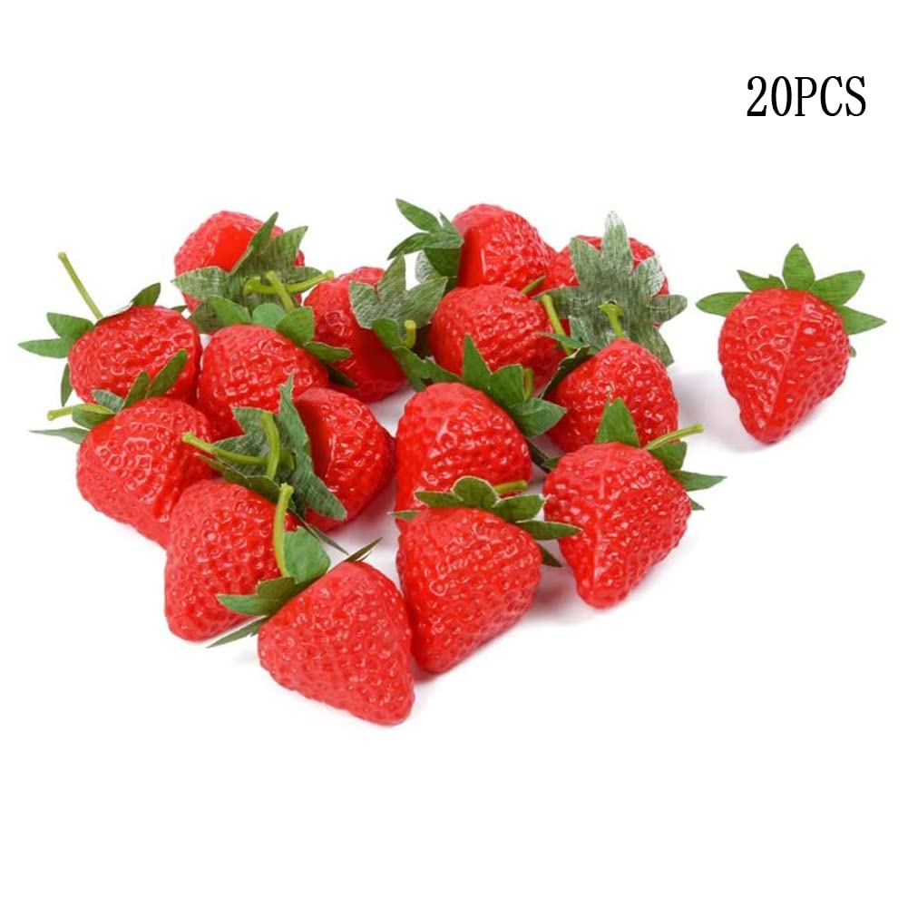 20PCS Artificial Strawberries Lifelike Fake Strawberry Simulation Artificial Fruit Decorative Fruit Red Strawberry Simulation Fruit Ornament for Home Kitchen Decortion Photoshoot Photography Prop