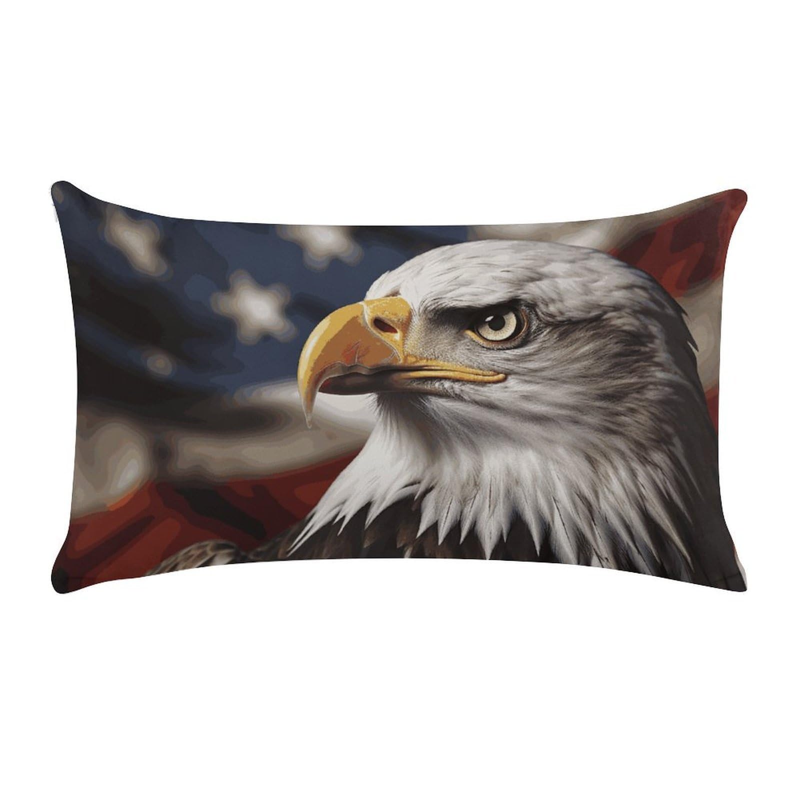 Bald Eagle US Flag Pictures Pillow Cases for Sofa, Super Soft Plush Pillow Cover with Zipper, Luxury Cozy Pillow Shams for All Seasons, Lightweight Pillowcases for Bedroom, 12" X 20"