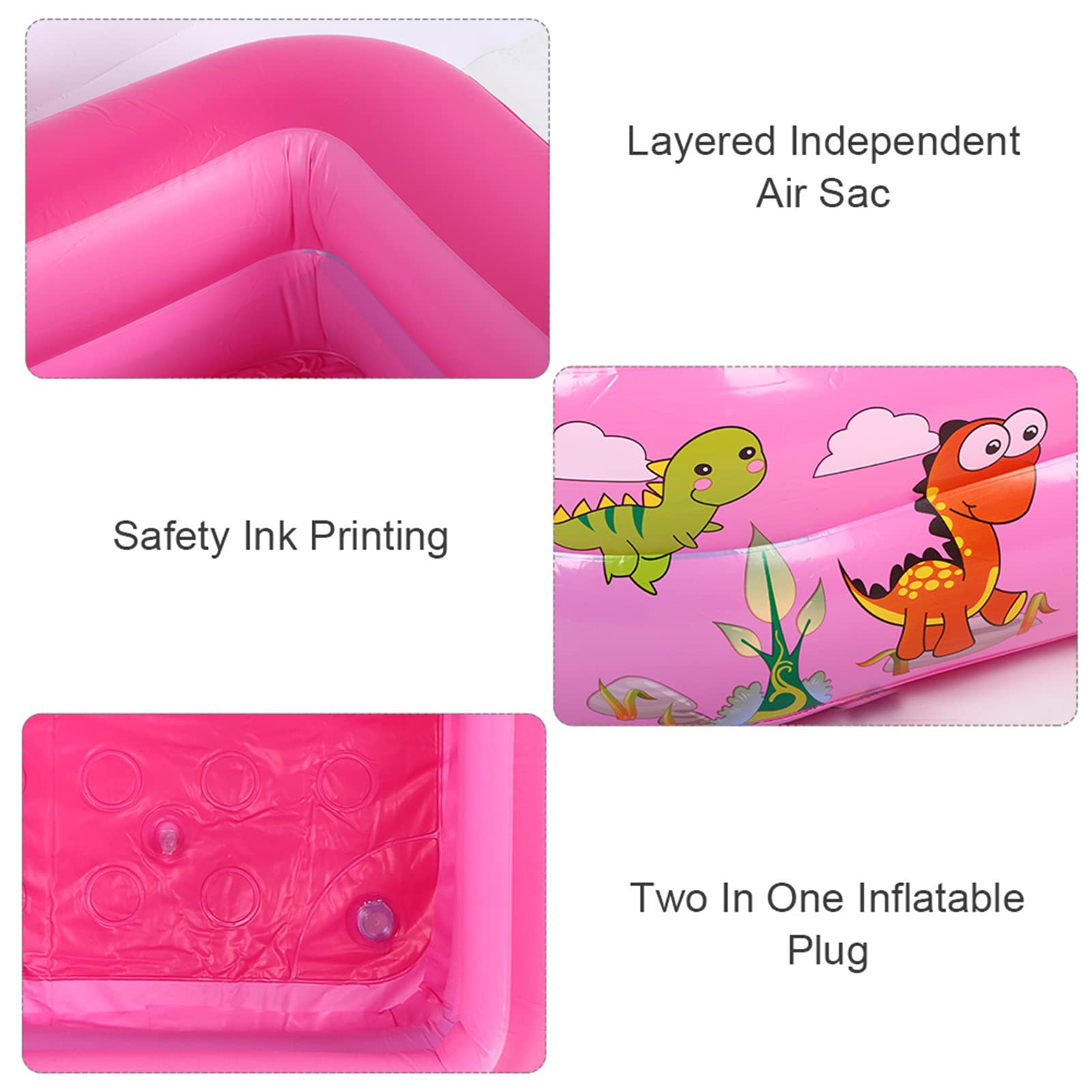 Piscine Gonflable pour Enfants, Grande Piscine carrée de pédiluve pour Usage Domestique, Baignoire Gonflable en PVC épais avec Chambres d’air indépendantes, sûre pour Les Enfants (Rose)