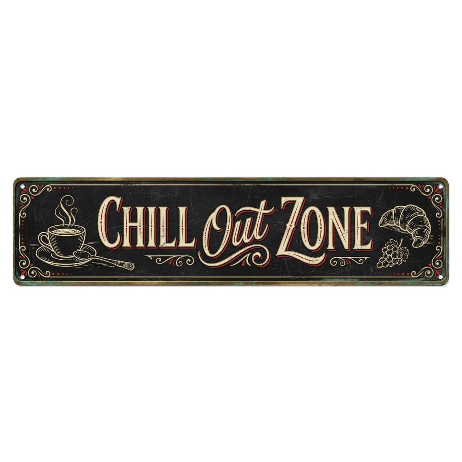 Chill Out Zone Faded Bistro Metal Tin Skinny Sign Plaque Wall Decor for Cafe, Club Bar, Office, Home Garden Metal Poster 4x16Inch