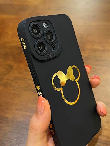 Miniatura 3 de FILOYA Funda para iPhone 15 Pro Max, linda funda dorada con brillo de Minnie brillante, funda delgada y suave de protección completa de la cámara