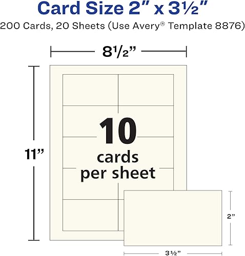 Miniatura 9 de Avery Clean Edge Tarjetas de visita imprimibles con tecnología Sure Feed, 2 x 3.5 pulgadas, marfil, 200 tarjetas en blanco para impresoras de