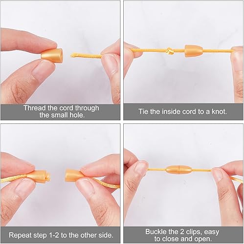 Miniatura 4 de PH PandaHall Juego de 30 cierres separables para cordones, cordones de nailon dorado de 32.8 ft y 0.079 in con conectores de barril de plástico de