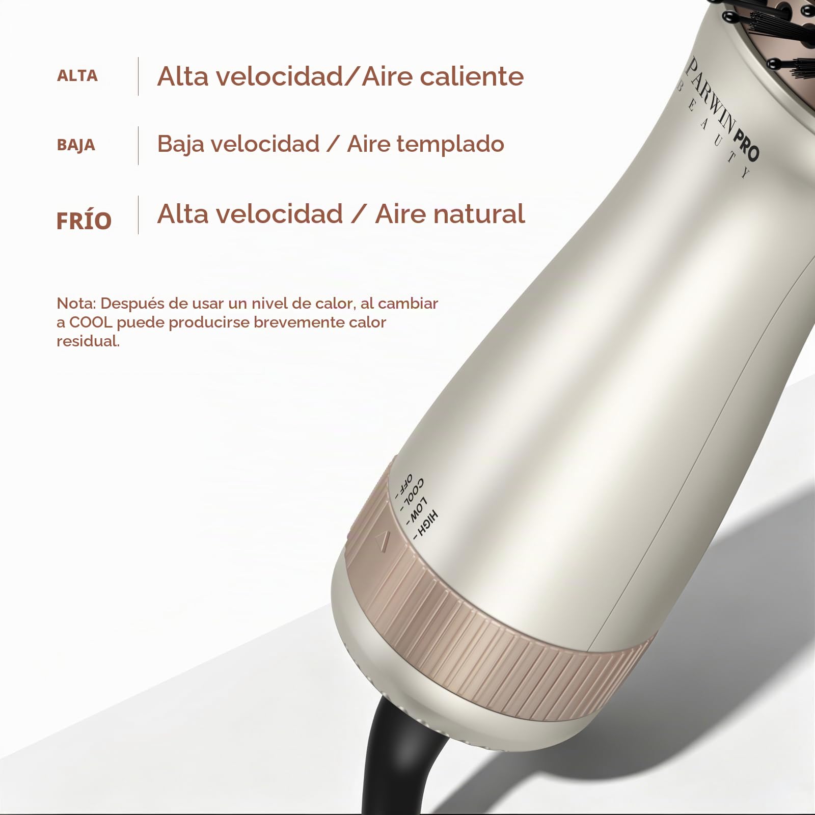 Mini cepillo de aire caliente de viaje, PARWIN PRO BEAUTY cepillo ovalado con doble voltaje automático 110–240 V, sin cambio manual, tecnología iónica, 3 temperaturas, enchufe UE y adaptador US