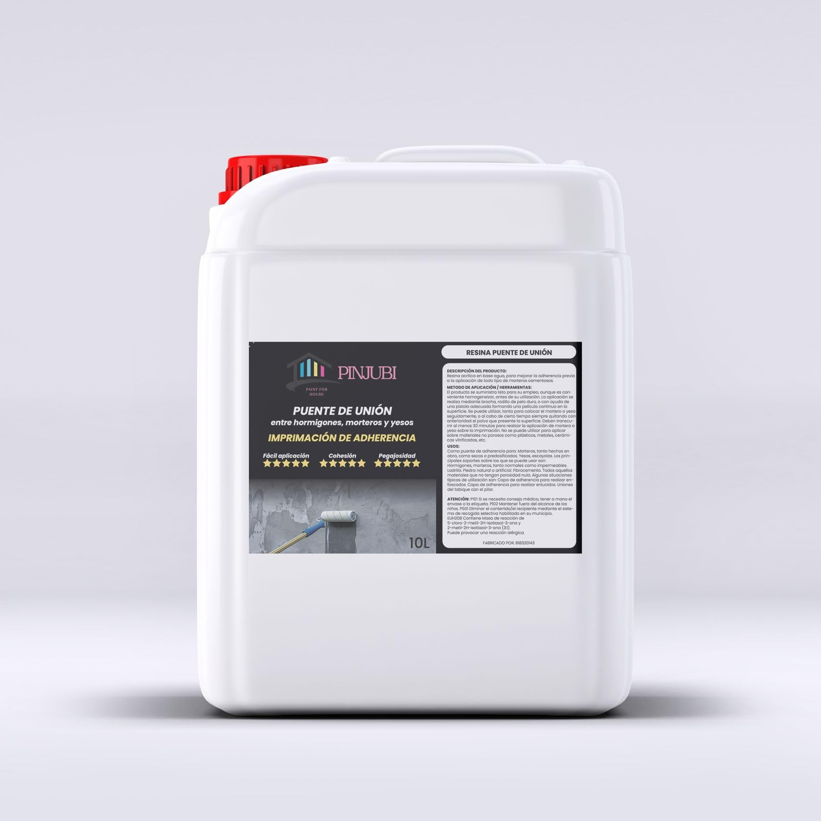 Resina puente de unión, adhesivo al agua, gran adherencia entre hormigones, morteros y yesos viejos con nuevos. Ideal para reparación de cornisas. Imprimación al agua. (5 L)