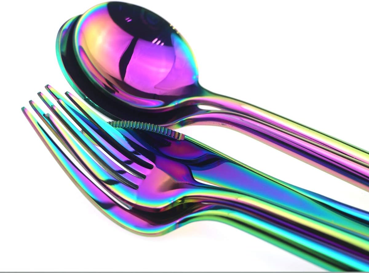 Gugrida 20-Piece 18/10 Stainless Steel Luxury Mirror Polished Rainbow Colorful Silverware Flatware Cutlery Set Service for 4 Include Knife Fork Spoon Dessert Fork Teaspoon Dishwasher Safe