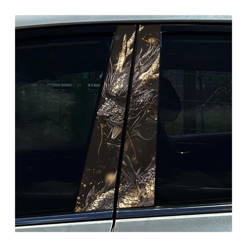 Body Parts 2PCS Car Center Column Waterproof Decals Graffiti Black Dragon Auto B-Pillar Stickers(Type A)