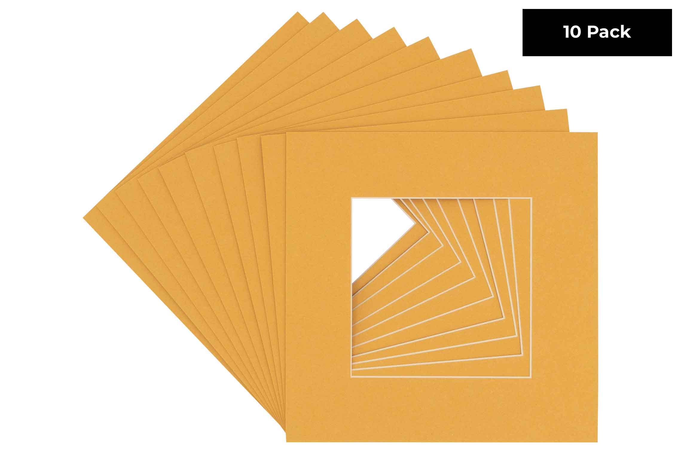 Topaz Orange Acid Free 11x11 Square Picture Frame Mat with White Core Bevel Cut for 7x7 Pictures - Fits 11x11 Frame - Pack of 10 Matboard Show Kits With Acid Free Backings & Clear Bags