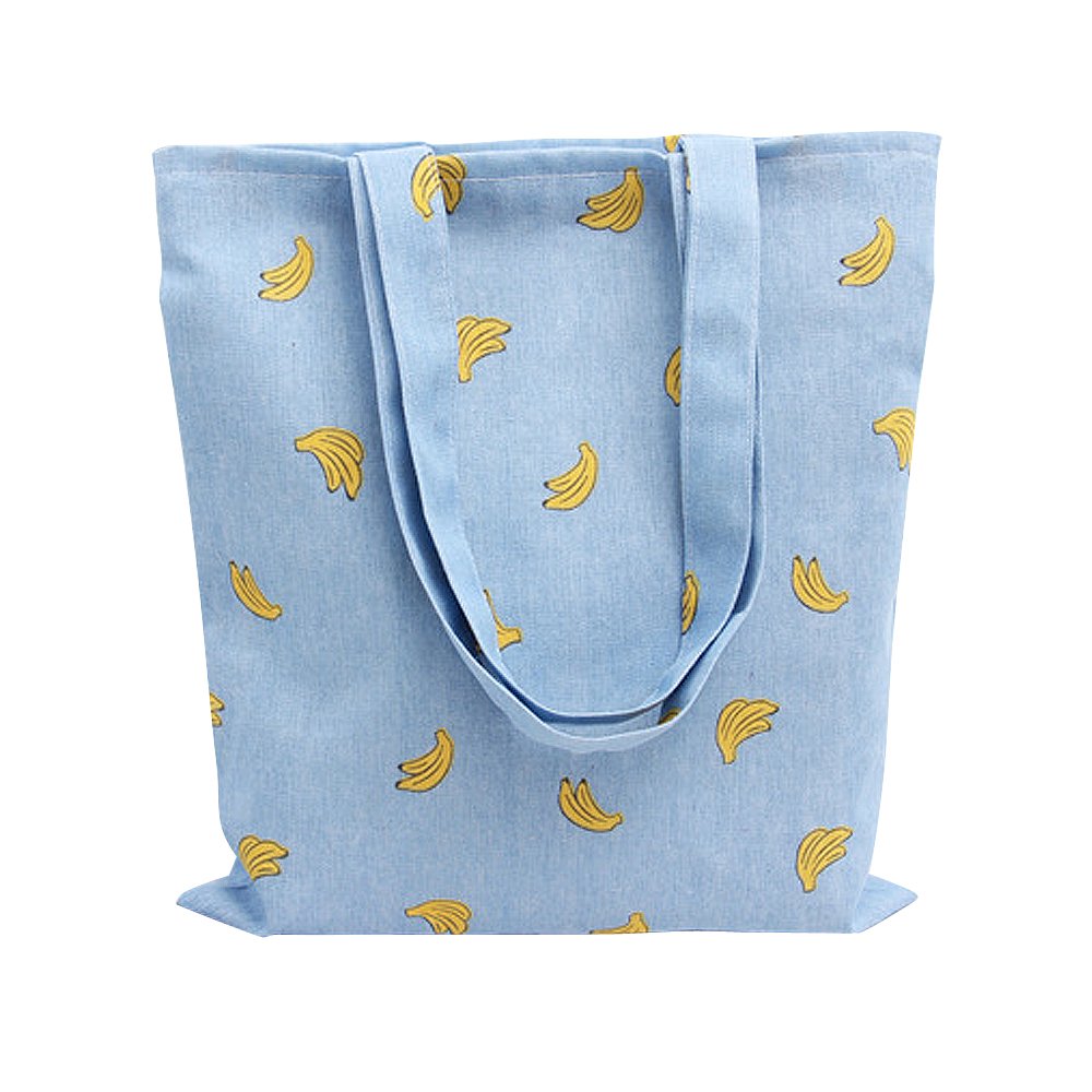 Nuni Women's Banana Print Cotton Canvas Tote Bag Blue