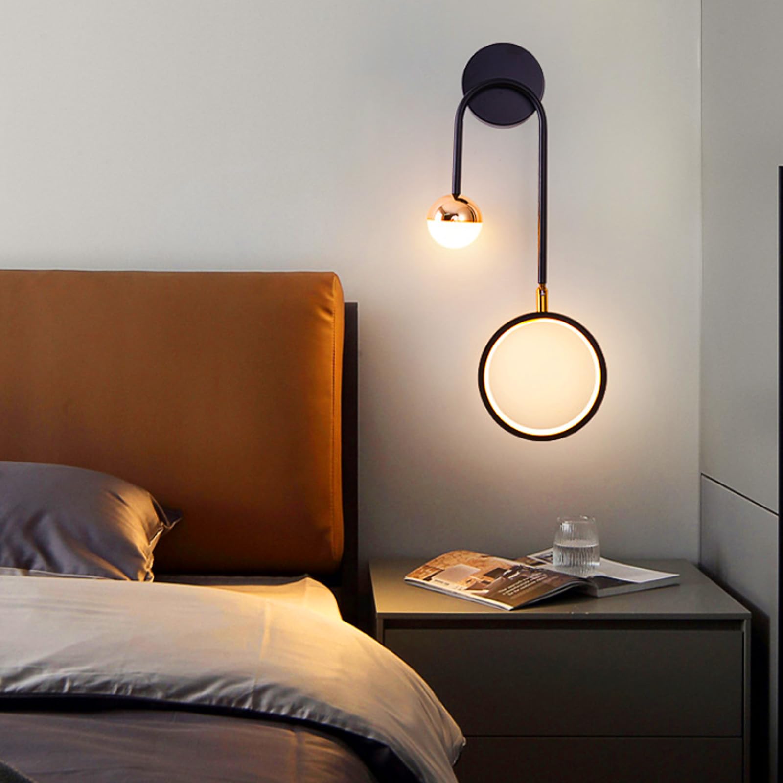 SXSCARKX LED Modern Bedside Wall Lamp Nordic Minimalist Light 3000K/4000K/6000K Art Round Creative Background Living Room Corridor Villa Terrace