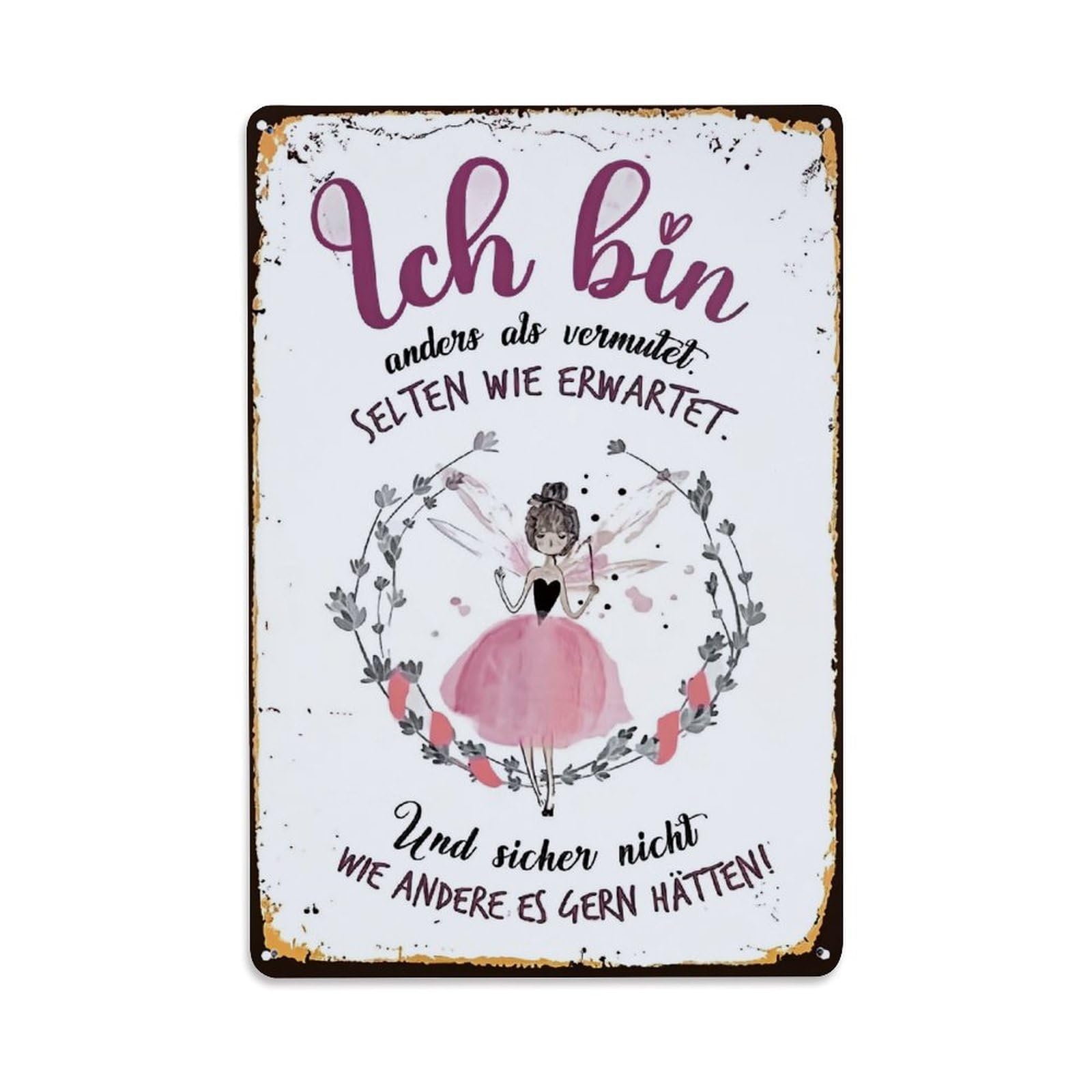 Jdfenggu Vintage Fairy In Pink Dress With Wings Retro Metal Tin Sign, Decor Art Poster For Bar, Home, Man Cave, Kitchen, Laundry Room Gift 8X12inch