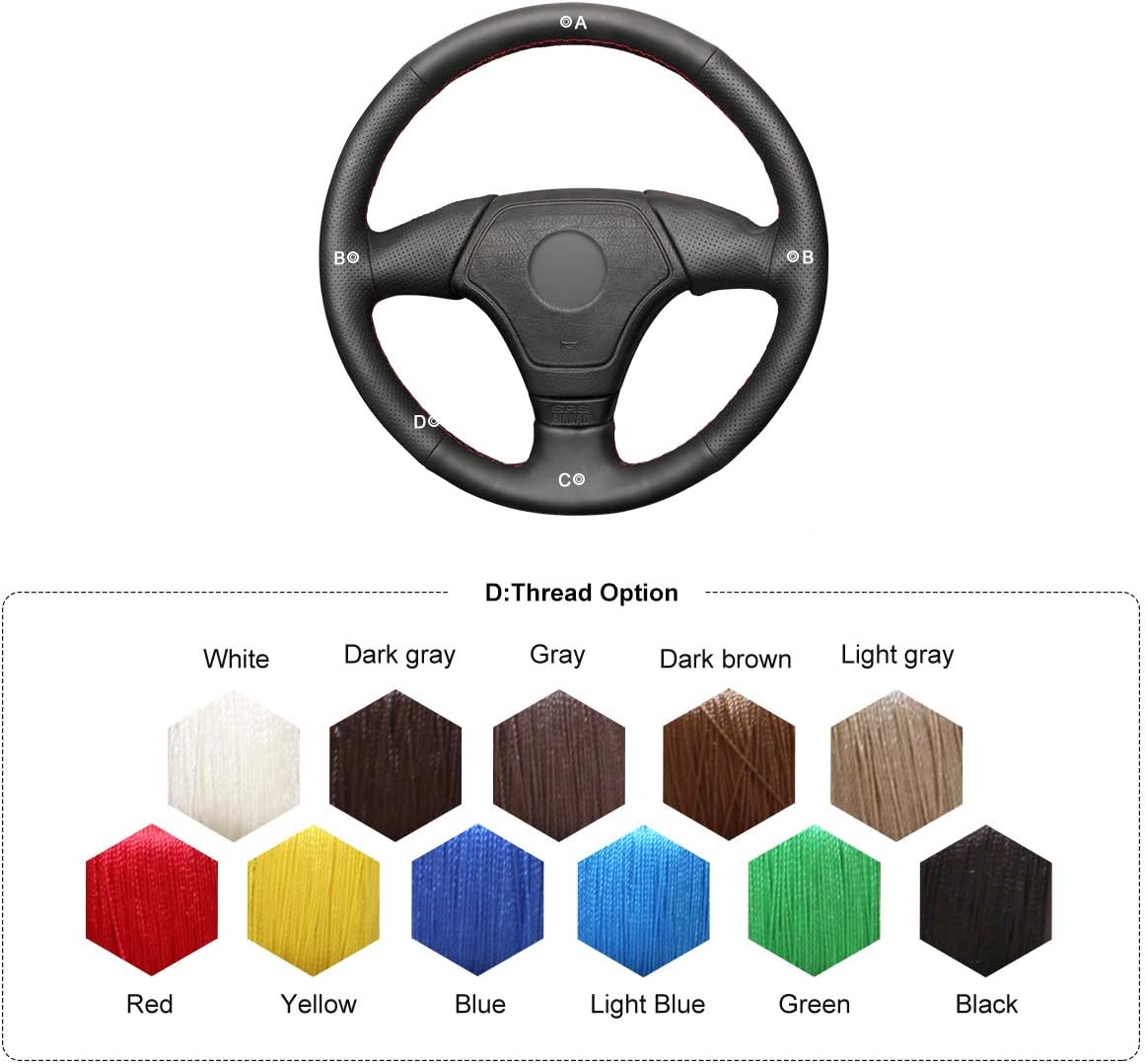 MEWANT Hand Sewing Black Artificial Leather Steering Wheel Cover for BMW 3 Series E31 1996-1997 (Without Multi-Function Button) Accessories Protector Automotive Interior