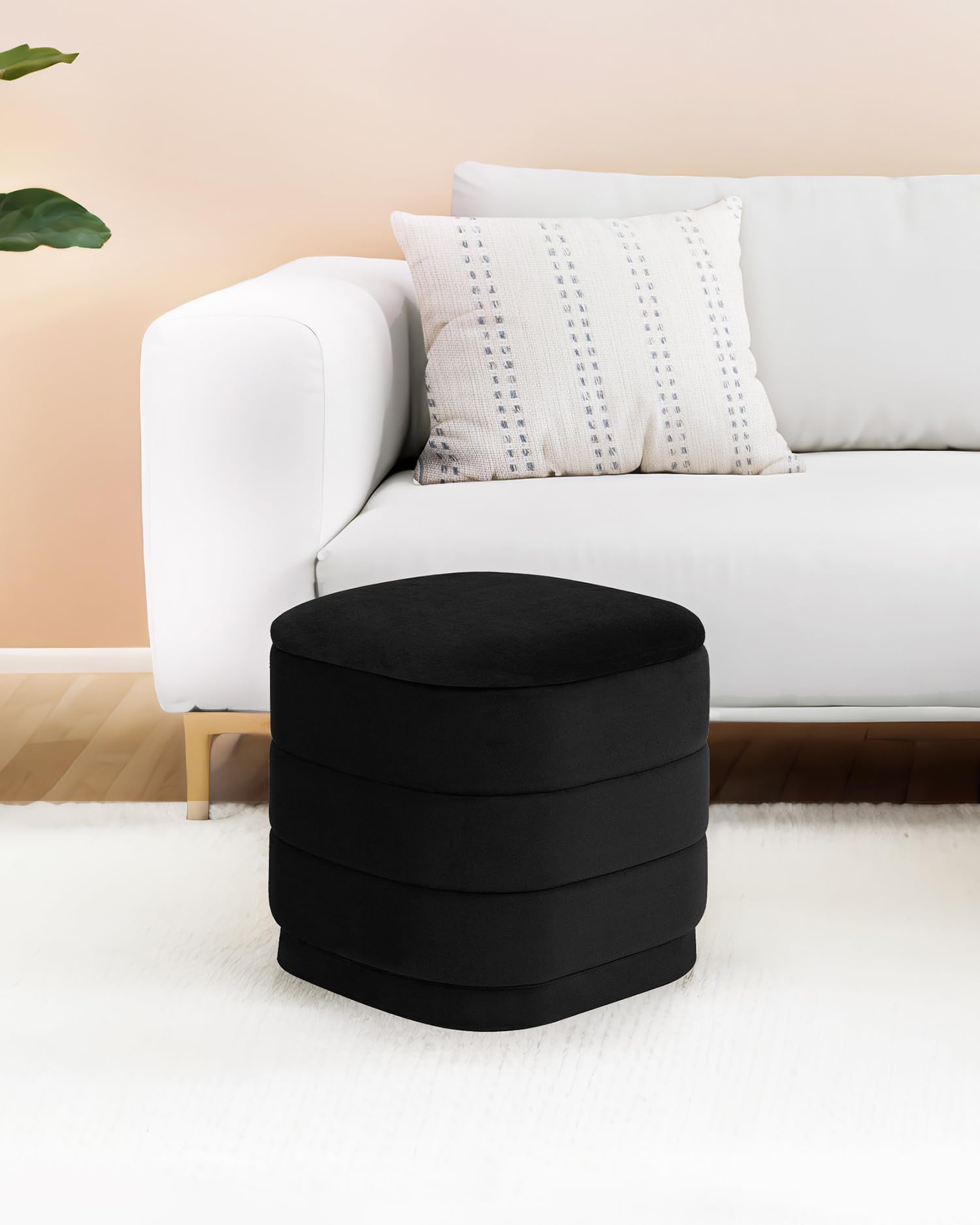 Bonlife otomana con Espacio de Almacenamiento, reposapiés Plegable con Mesa, reposapiés, reposapiés para salón, Dormitorio, Pasillo, Terciopelo Negro, 38 x 38 x 38 cm