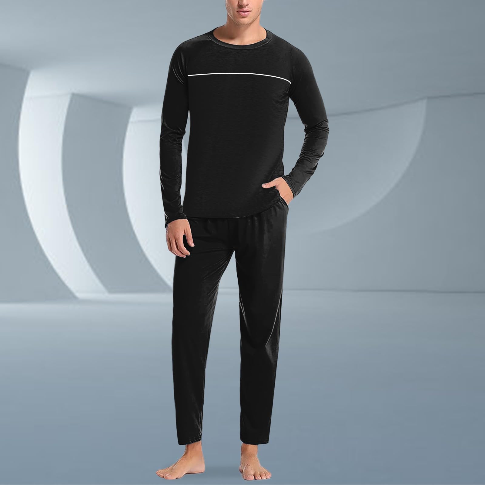 Ensemble Pyjama Quatre Saisons Doux pour Homme, Chemise et Pantalon de Couleur Unie, Tenue d'intérieur, Deux pièces.