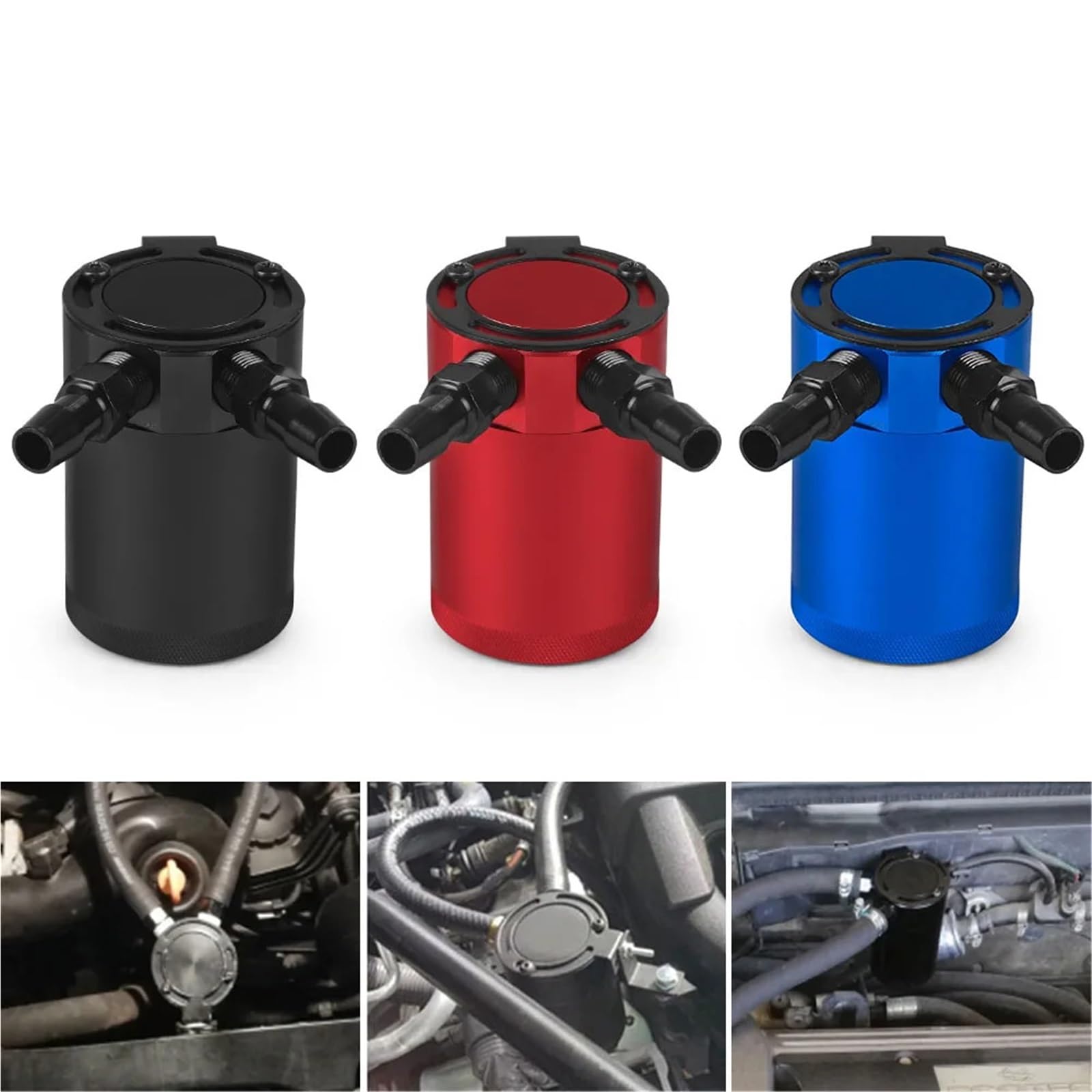 Crankcase Separator Kit Uniwersalny zbiornik na olej, kompaktowy, z przegrodami, 2-portowy, aluminiowy zbiornik paliwa, dwuotworowy, oddychający czajnik(Black)