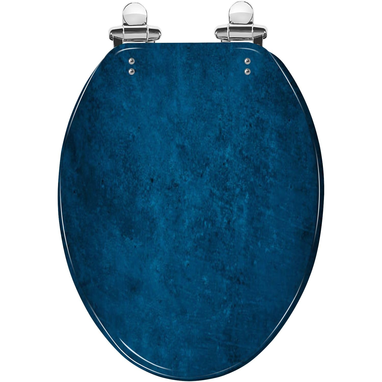 Tazyyzuu Multi6 Navy Blue Elongated Toilet Seat With Rough Texture Slow Close Quick-Release Hinges Easy To Clean(Multi6)
