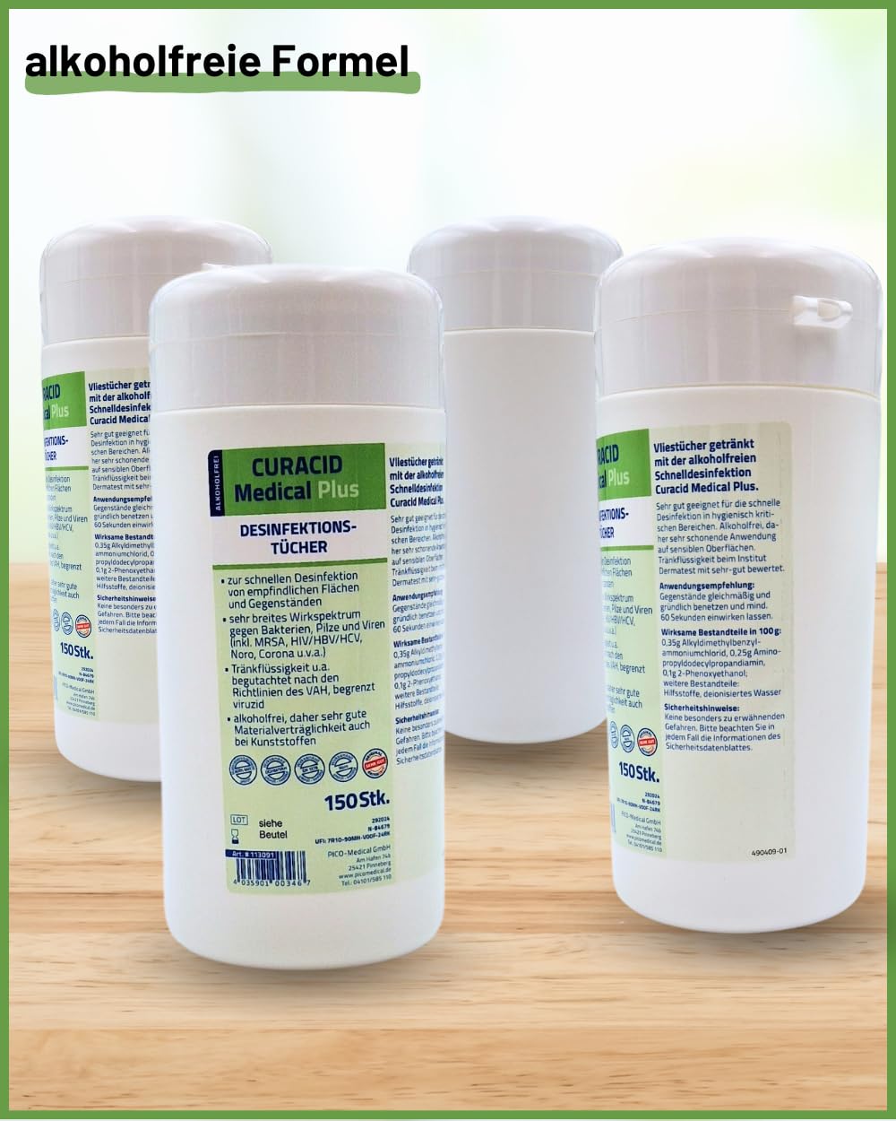 Medical Plus Lot de 150 lingettes désinfectantes sans alcool très résistantes et douces