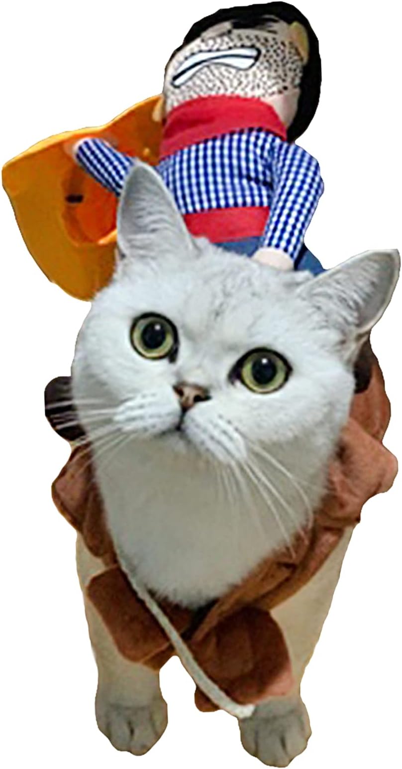 SEIS Halloween Pet Riding Costume, Cowboy Dog Clothes, Funny Cat Apparel, S