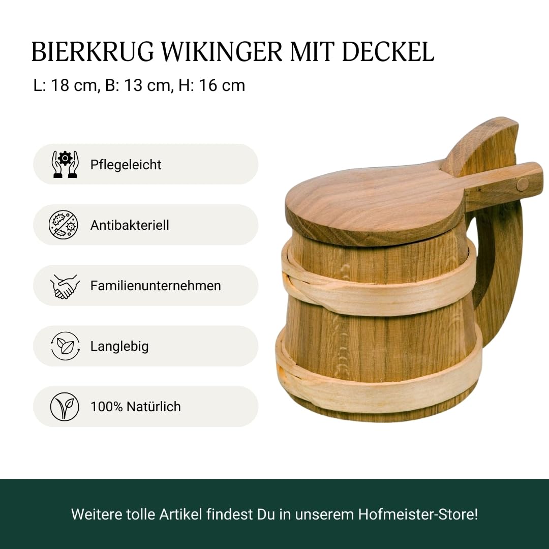 Hofmeister Viking Chope à bière en Bois avec Couvercle, Cheery Wood et de chêne