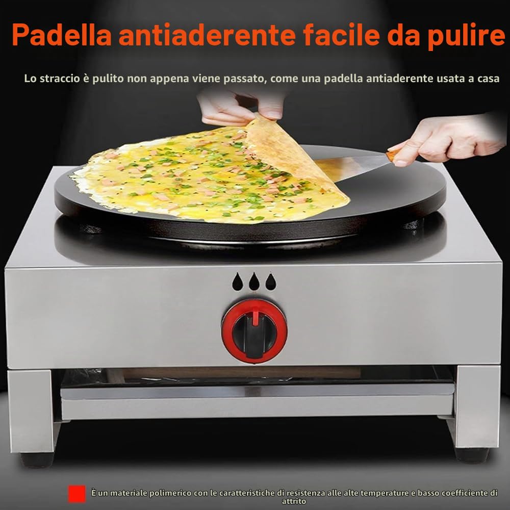 Macchina per Fare Crepe, Crepiera, Gas, Professionale Piastra per Crepes di Alta qualità Maker Machine, Crepes Professionale Diametro 40 cm, con Piastra Antiaderente, per Frittate di Tortilla,N