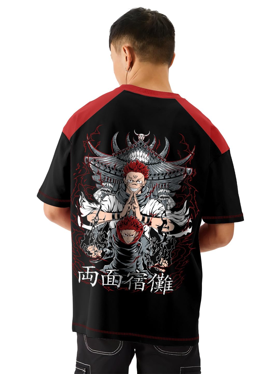 crazymonk Yuji X Sukuna Printed Anime Oversized T-Shirt - Multi Color-picture-21