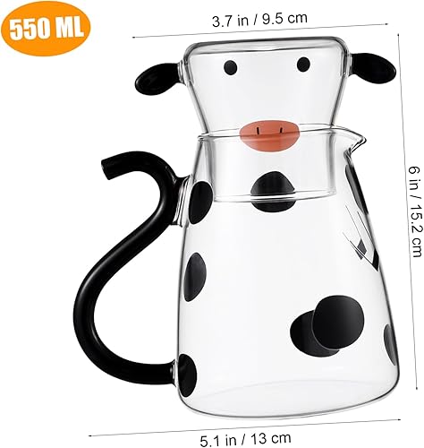 Miniatura 2 de Cabilock Jarra de vidrio jarra de vidrio con tapa linda jarra de agua de vaca con taza s para mesita de noche 18.6 fl oz s con tapa para jugo té