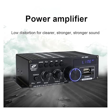 Bluetooth対応アンプ 2チャンネル ホームシアターアンプ 40W+40W 音楽プレーヤー USB AUX 多用途