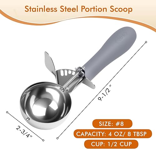 Miniatura 2 de Cuchara de 4 onzas, plato #8, cuchara grande para helado con gatillo, cuchara para magdalenas, cucharas grandes para hornear galletas, mango gris,