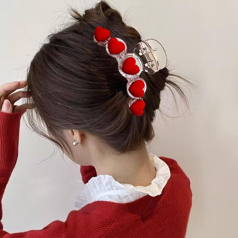 1PCS Valentine's Day Hair Clips -Red Heart Design Hair Accessories Hair Claw Clips Non Slip Transparent Hair Barrette Valentine's Day Hair Decoration Supplies Strong Hold Cute Shark Jaw Clip for Women - Image 4