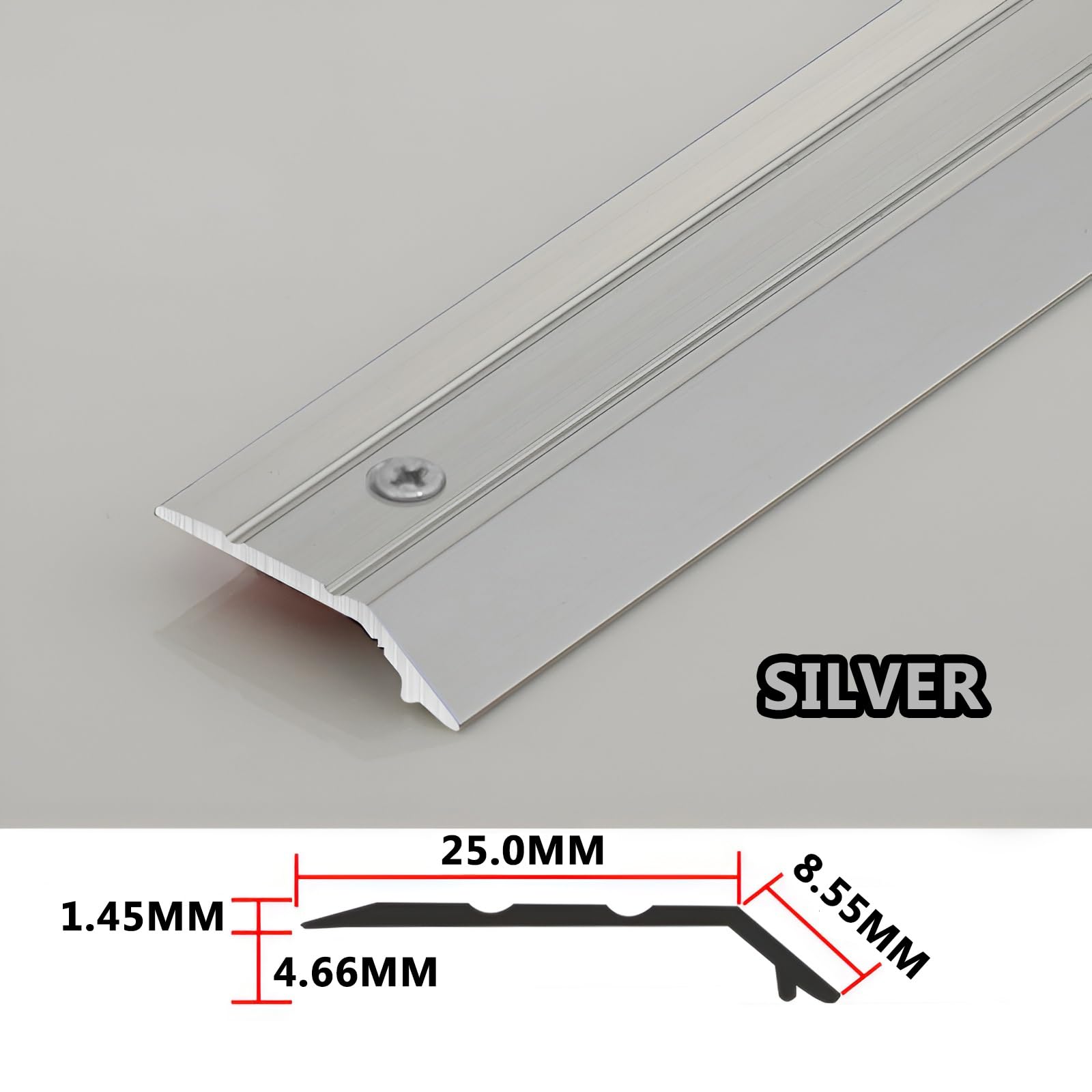 Profilo di Transizione Soglia di Dislivello Pavimento in Metallo, | Rampa per Dislivelli Inferiori a 5 mm,Striscia di Giunzione per Moquette e Piastrelle(Silver,3.3cmx100cm)