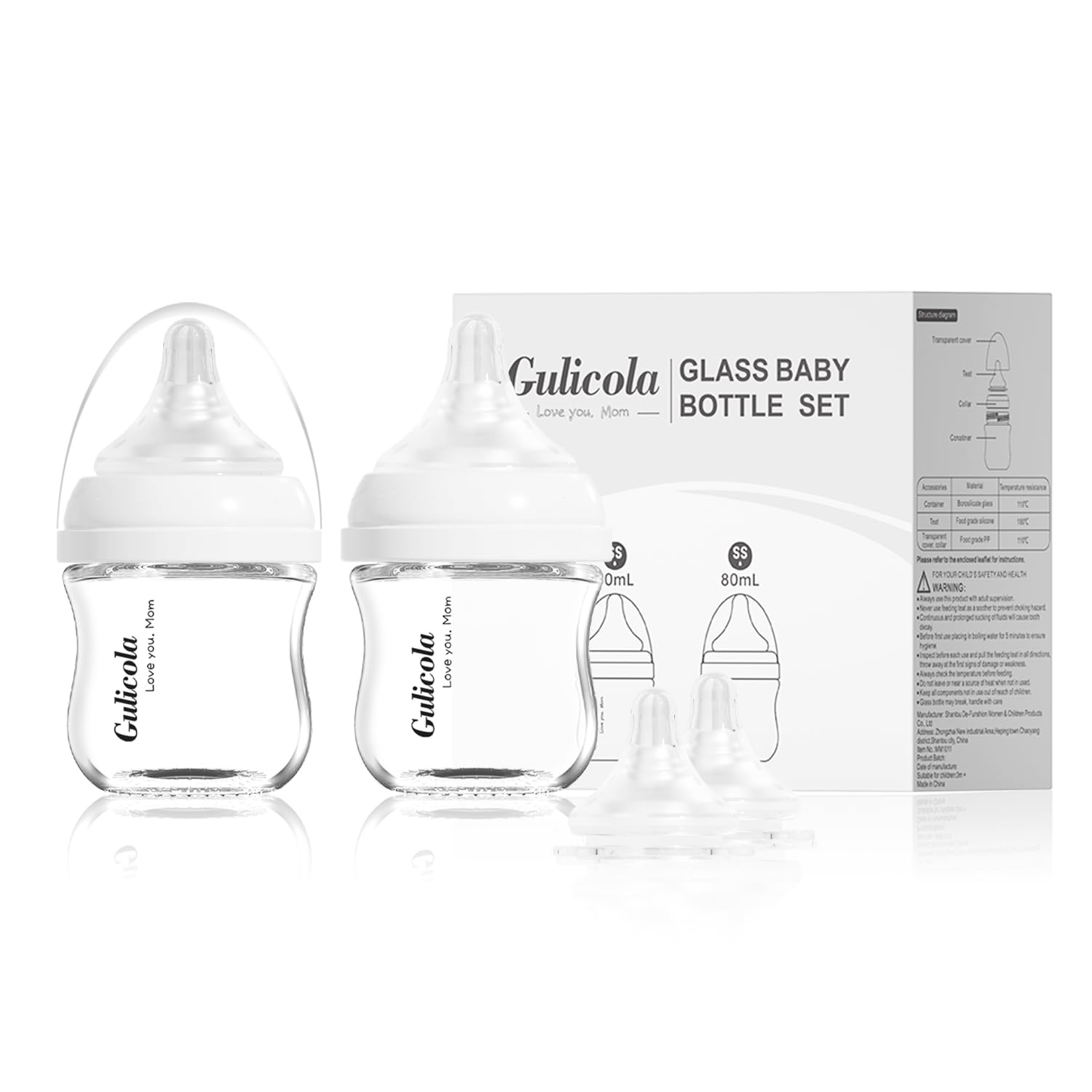 Gulicola Small Glass Baby Bottle for Newborn Breastfeeding Babies, Preemie & Extra