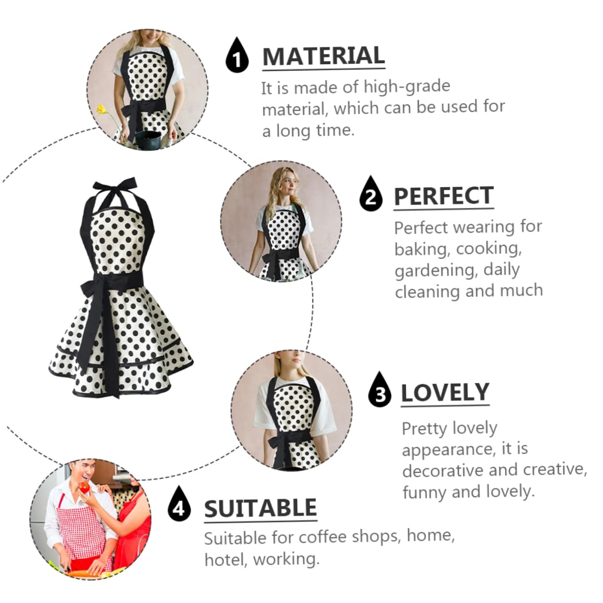 Delantal de Algodón Vintage Negro, Diseño Ajustable para Mujer