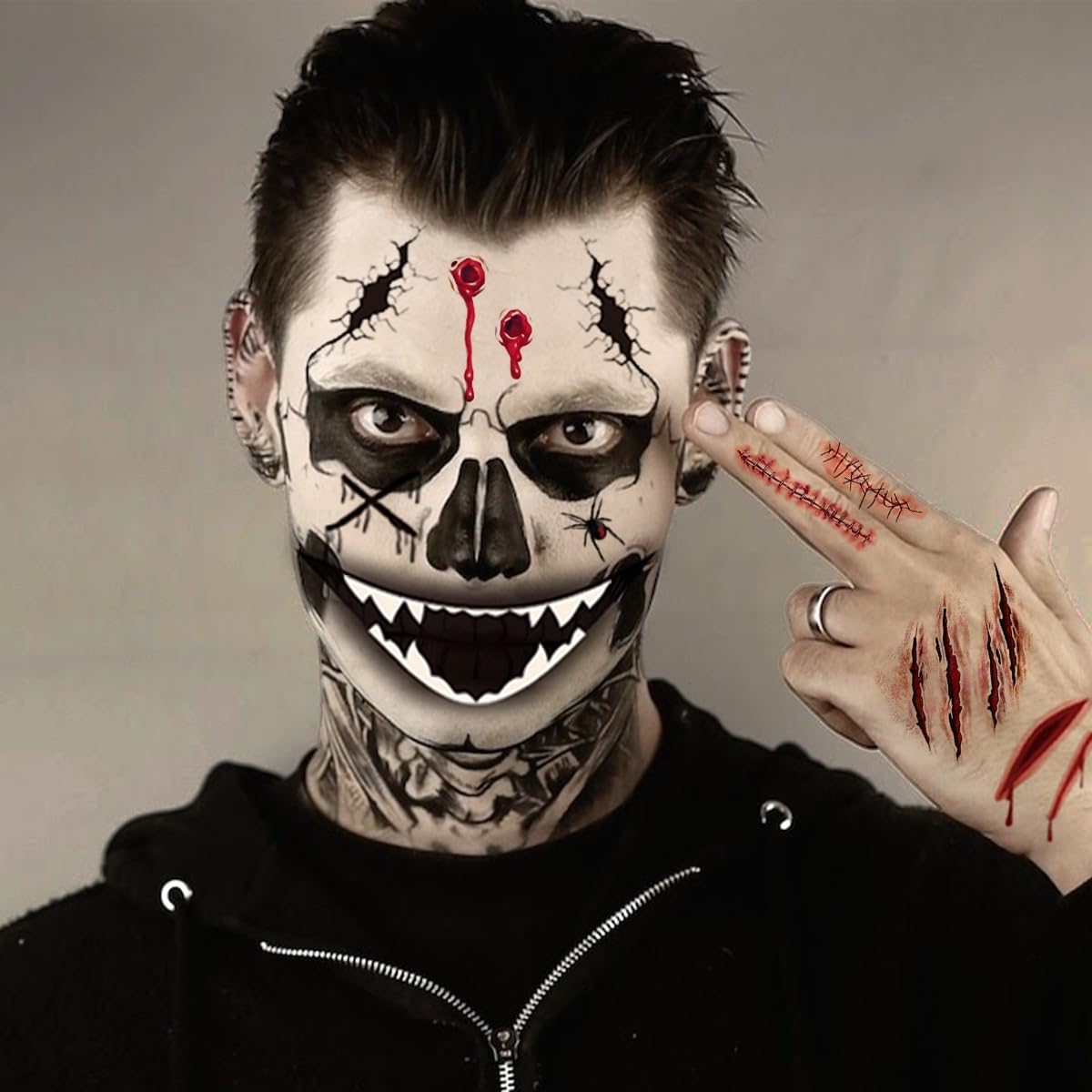 Tatuaż na Halloween, tatuaż z bliznami, kostium na Halloween, kostium dla kobiet i mężczyzn, akcesoria na Halloween, tatuaż na Halloween, Halloween, imprezę