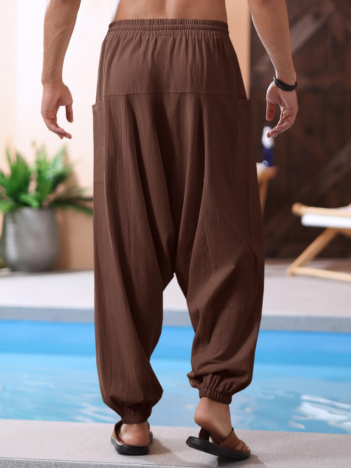 Runcati Pantalones harén de algodón para hombre, holgados, hippie, informales, de lino, para yoga, playa, entrepierna