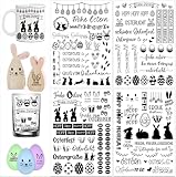 4 Stück Rub On Sticker Ostern A5, 21x14cm Folie Transfer Aufkleber Selbstklebend Frohe Ostern Sticker, Ostereier Osterhasen Rub Ons Sprüche, für DIY Glas Holz Möbel Scrapbooking