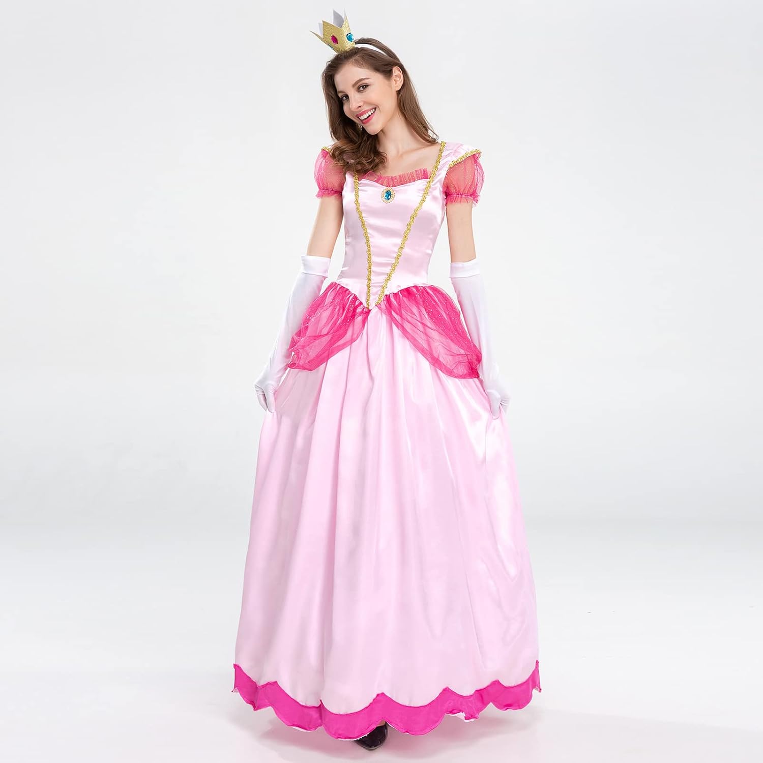 Women’s Princess Halloween Costume Adult Cosplay Dress Crown Birthday Carnival Party Fancy Dress Up Dance Gown