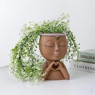 Face Planter Pot, Cute Resin Head Vase for Succulents Flowers (Brown-Genie) | Decorative Face Flower Pot with Drainage Hole, Unique Indoor Planter for Bedroom Desk Shelf Home Decor Gifts for Plant Lovers