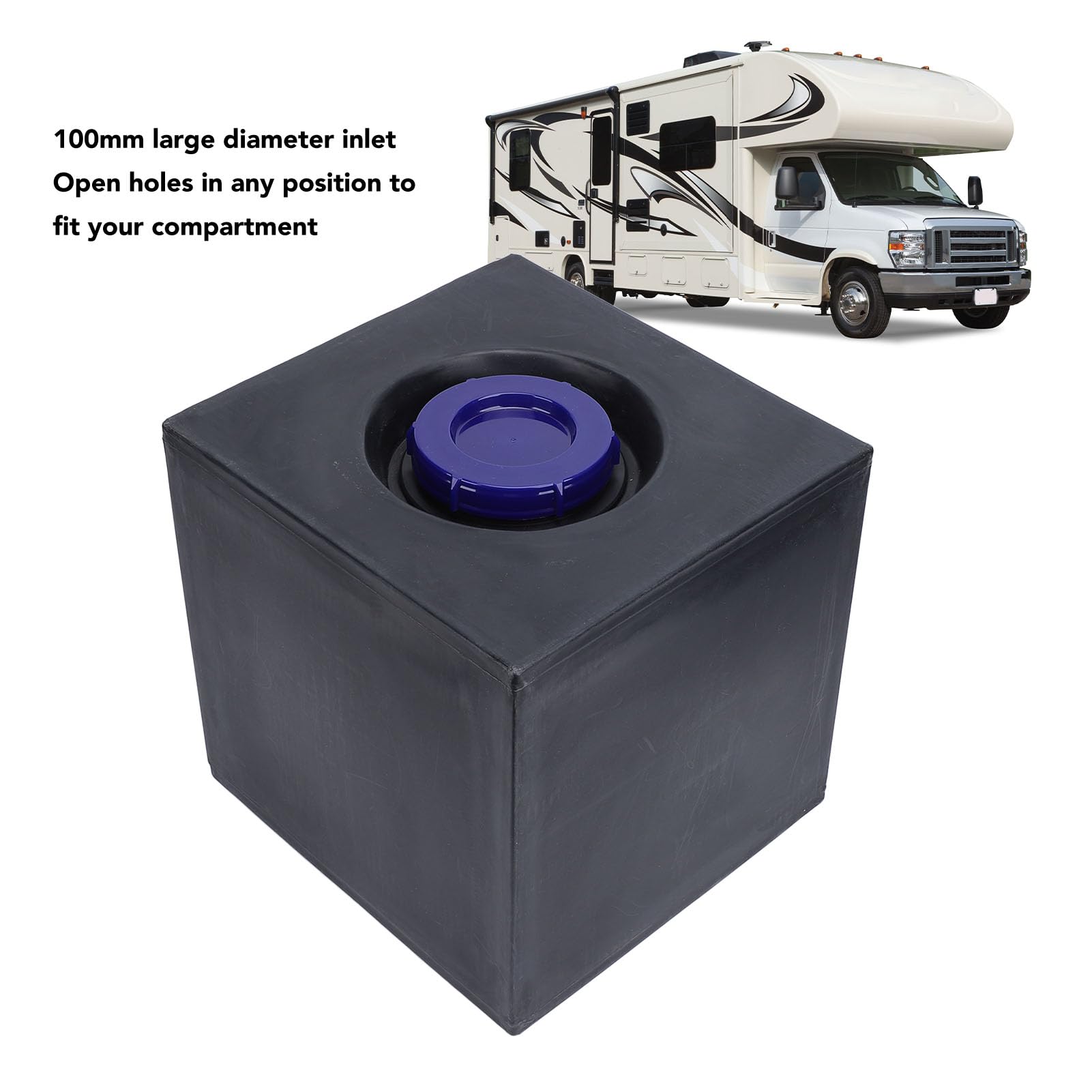 RV-Frischwasserbehälter, 8 Gallonen RV-Wassertank 12,8 X 12,4 X 12 Zoll und Kältebeständiger Quadratischer Wasserspeichertank für Anhänger, Boot, Yacht, Schwarz